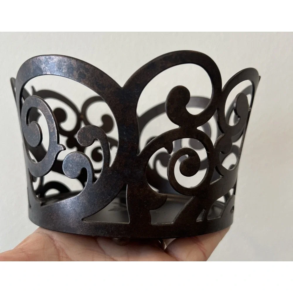 PartyLite‎ Rustic Swirl 3 Wick Candle Jar Holder Antique Bronze 2013 Retired EUC - Picture 3 of 9